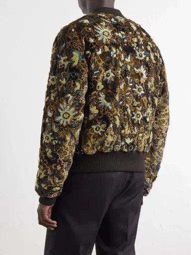 Dries Van Noten Embellished Printed Velvet Bomber Jacket - Men | Thumbnail 4