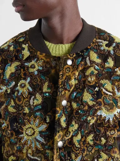 Dries Van Noten Embellished Printed Velvet Bomber Jacket - Men | Thumbnail 5