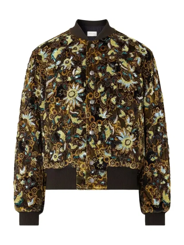 Dries Van Noten Embellished Printed Velvet Bomber Jacket - Men