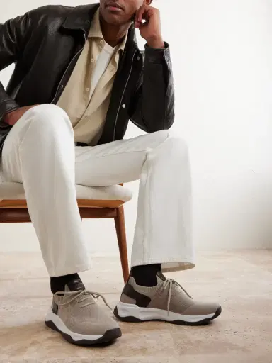 Berluti Shadow Leather-Trimmed Stretch-Knit Sneakers - Men | Thumbnail 2