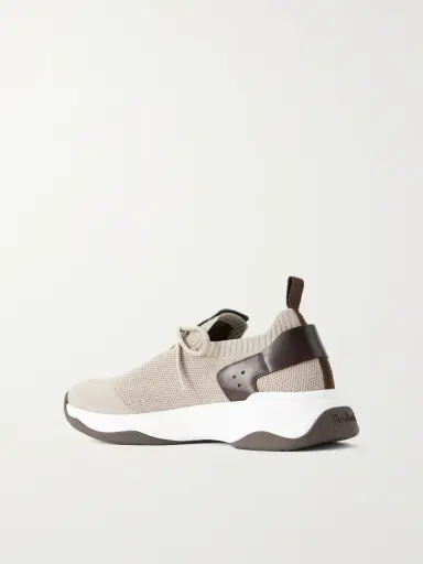 Berluti Shadow Leather-Trimmed Stretch-Knit Sneakers - Men | Thumbnail 4
