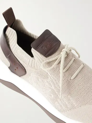 Berluti Shadow Leather-Trimmed Stretch-Knit Sneakers - Men | Thumbnail 5