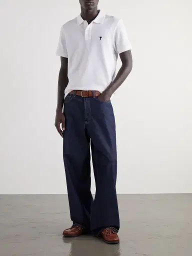 AMI PARIS Logo-Embroidered Cotton-Piqué Polo Shirt - Men | Thumbnail 2