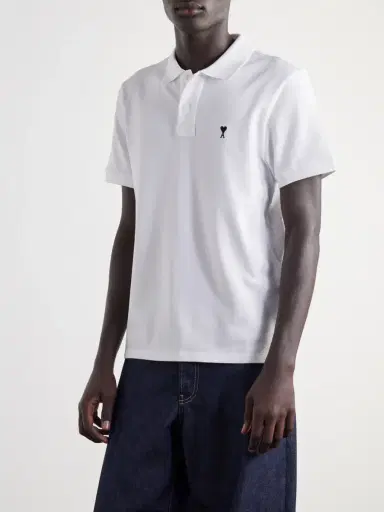 AMI PARIS Logo-Embroidered Cotton-Piqué Polo Shirt - Men | Thumbnail 3