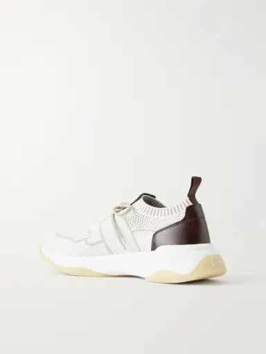 Berluti Shadow Leather-Trimmed Stretch-Knit Sneakers - Men | Thumbnail 4