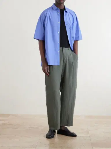 ATON Wide-Leg Cotton and Linen-Blend Twill Trousers - Men | Thumbnail 2 ATON Wide-Leg Cotton and Linen-Blend Twill Trousers - Men | Thumbnail 2