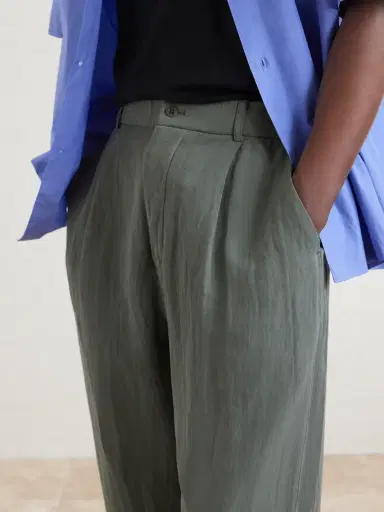 ATON Wide-Leg Cotton and Linen-Blend Twill Trousers - Men | Thumbnail 5 ATON Wide-Leg Cotton and Linen-Blend Twill Trousers - Men | Thumbnail 5