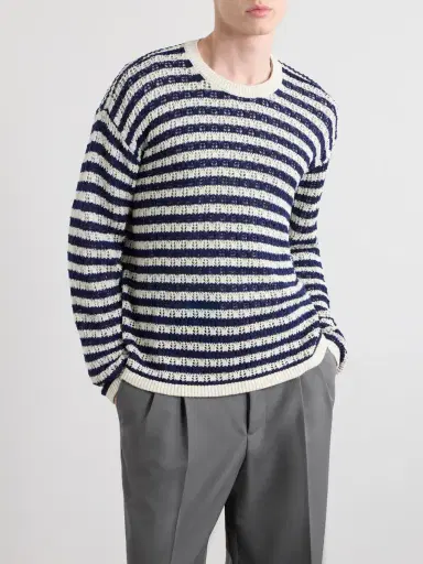 Aimé Leon Dore Eyelet Striped Open-Knit Cotton Sweater - Men | Thumbnail 3