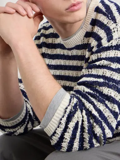Aimé Leon Dore Eyelet Striped Open-Knit Cotton Sweater - Men | Thumbnail 5
