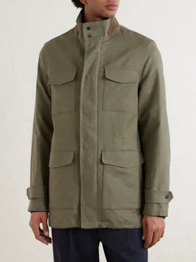 Kiton Suede-Trimmed Linen Field Jacket - Men | Thumbnail 3
