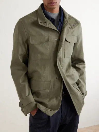 Kiton Suede-Trimmed Linen Field Jacket - Men | Thumbnail 6