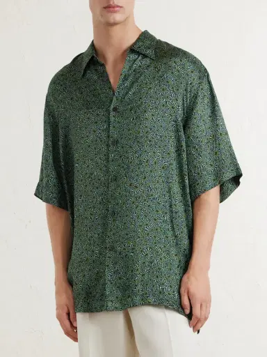 Dries Van Noten Camp-Collar Printed Satin Shirt - Men | Thumbnail 3