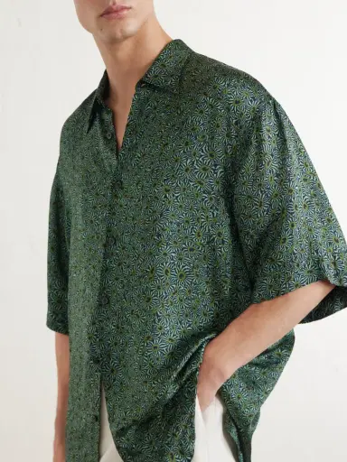 Dries Van Noten Camp-Collar Printed Satin Shirt - Men | Thumbnail 5