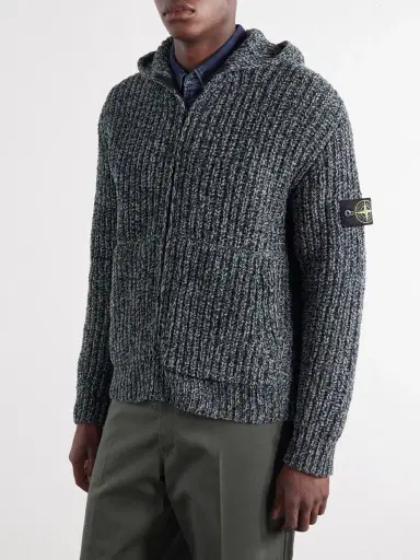 Stone Island Knitted Cotton-Chenille Zip-Up Hoodie - Men | Thumbnail 3 Stone Island Knitted Cotton-Chenille Zip-Up Hoodie - Men | Thumbnail 3