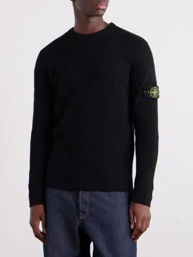 Stone Island Logo-Appliquéd Ribbed Virgin Wool Sweater - Men | Thumbnail 3 Stone Island Logo-Appliquéd Ribbed Virgin Wool Sweater - Men | Thumbnail 3
