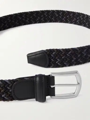 Anderson's 3.5cm Leather-Trimmed Woven Elastic Belt - Men | Thumbnail 2 Anderson's 3.5cm Leather-Trimmed Woven Elastic Belt - Men | Thumbnail 2