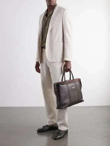 Serapian Suede-Trimmed Full-Grain Leather Briefcase - Men | Thumbnail 2 Serapian Suede-Trimmed Full-Grain Leather Briefcase - Men | Thumbnail 2