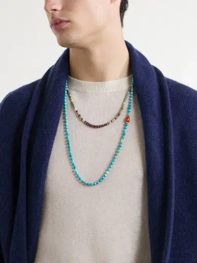 Peyote Bird Ritual 14-Karat Gold, Turquoise and Coral Beaded Necklace - Men | Thumbnail 5 Peyote Bird Ritual 14-Karat Gold, Turquoise and Coral Beaded Necklace - Men | Thumbnail 5