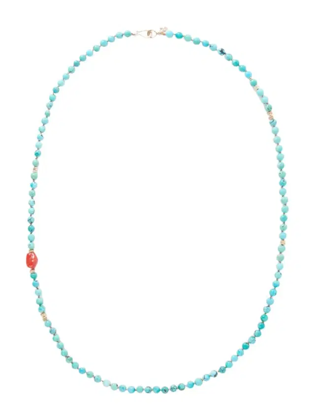Peyote Bird Ritual 14-Karat Gold, Turquoise and Coral Beaded Necklace - Men