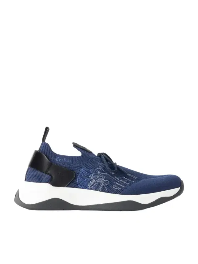 Berluti Shadow Logo-Embroidered Leather-Trimmed Stretch-Knit Sneakers - Men