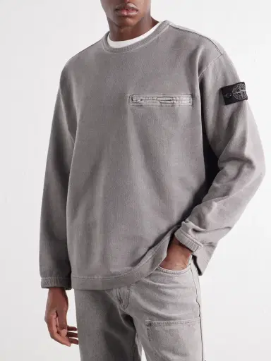 Stone Island Garment-Dyed Cotton-Fleece Sweatshirt - Men | Thumbnail 3 Stone Island Garment-Dyed Cotton-Fleece Sweatshirt - Men | Thumbnail 3