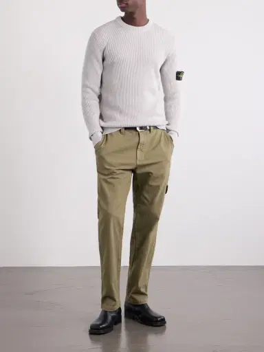 Stone Island Logo-Appliquéd Straight-Leg Herringbone Cotton Trousers - Men | Thumbnail 2 Stone Island Logo-Appliquéd Straight-Leg Herringbone Cotton Trousers - Men | Thumbnail 2
