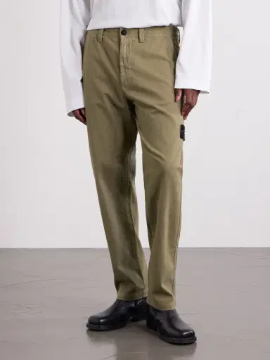 Stone Island Logo-Appliquéd Straight-Leg Herringbone Cotton Trousers - Men | Thumbnail 3 Stone Island Logo-Appliquéd Straight-Leg Herringbone Cotton Trousers - Men | Thumbnail 3
