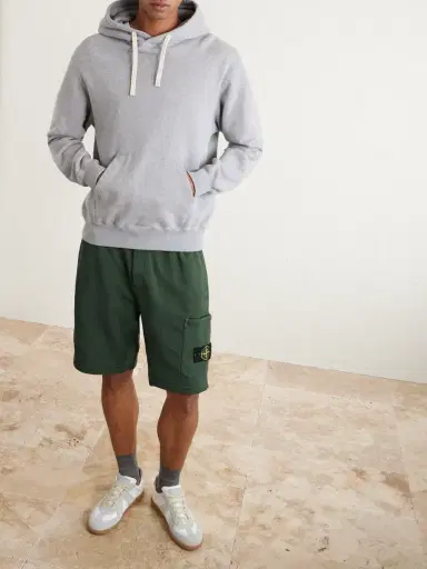 Stone Island Straight-Leg Garment-Dyed Organic Cotton-Fleece Drawstring Shorts - Men | Thumbnail 2 Stone Island Straight-Leg Garment-Dyed Organic Cotton-Fleece Drawstring Shorts - Men | Thumbnail 2