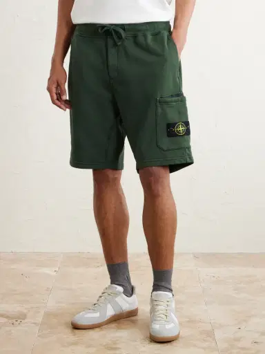 Stone Island Straight-Leg Garment-Dyed Organic Cotton-Fleece Drawstring Shorts - Men | Thumbnail 3 Stone Island Straight-Leg Garment-Dyed Organic Cotton-Fleece Drawstring Shorts - Men | Thumbnail 3