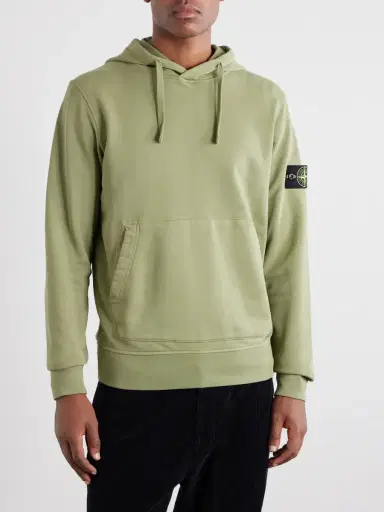 Stone Island Logo-Appliquéd Garment-Dyed Cotton-Fleece Hoodie - Men | Thumbnail 3 Stone Island Logo-Appliquéd Garment-Dyed Cotton-Fleece Hoodie - Men | Thumbnail 3