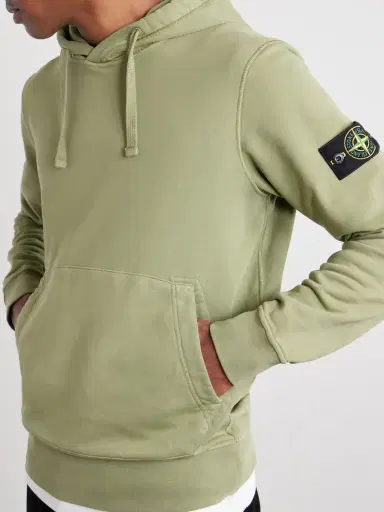 Stone Island Logo-Appliquéd Garment-Dyed Cotton-Fleece Hoodie - Men | Thumbnail 5 Stone Island Logo-Appliquéd Garment-Dyed Cotton-Fleece Hoodie - Men | Thumbnail 5