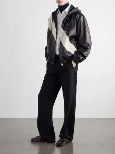 Wales Bonner Vista Striped Leather Hooded Jacket - Men | Thumbnail 2 Wales Bonner Vista Striped Leather Hooded Jacket - Men | Thumbnail 2