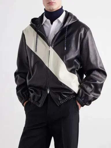 Wales Bonner Vista Striped Leather Hooded Jacket - Men | Thumbnail 3 Wales Bonner Vista Striped Leather Hooded Jacket - Men | Thumbnail 3