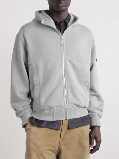 Stone Island Logo-Appliqued Cotton-Jersey Zip-Up Hoodie - Men | Thumbnail 3 Stone Island Logo-Appliqued Cotton-Jersey Zip-Up Hoodie - Men | Thumbnail 3
