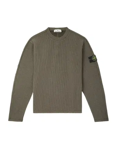 Stone Island Logo-Appliquéd Grosgrain-Trimmed Garment-Dyed Ribbed Wool-Blend Sweatshirt - Men | Thumbnail 1 Stone Island Logo-Appliquéd Grosgrain-Trimmed Garment-Dyed Ribbed Wool-Blend Sweatshirt - Men | Thumbnail 1
