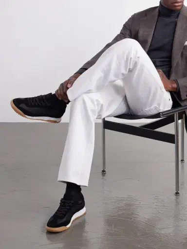Kiton Logo-Embroidered Suede-Trimmed Stretch-Knit Sneakers - Men | Thumbnail 2