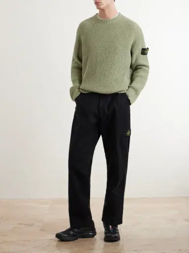 Stone Island Logo-Appliquéd Ribbed Cotton-Bouclé Sweater - Men | Thumbnail 2 Stone Island Logo-Appliquéd Ribbed Cotton-Bouclé Sweater - Men | Thumbnail 2