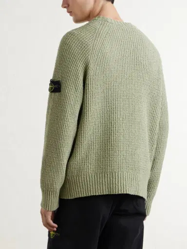 Stone Island Logo-Appliquéd Ribbed Cotton-Bouclé Sweater - Men | Thumbnail 4 Stone Island Logo-Appliquéd Ribbed Cotton-Bouclé Sweater - Men | Thumbnail 4