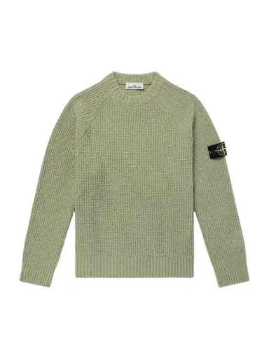 Stone Island Logo-Appliquéd Ribbed Cotton-Bouclé Sweater - Men | Thumbnail 1 Stone Island Logo-Appliquéd Ribbed Cotton-Bouclé Sweater - Men | Thumbnail 1