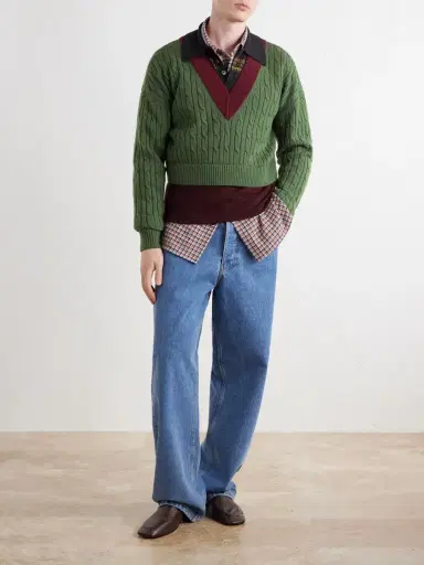 Dries Van Noten Jacquard-Trimmed Cable-Knit Wool and Cotton-Blend Sweater - Men | Thumbnail 2