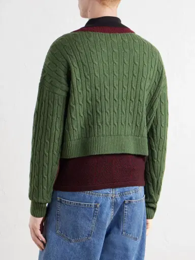 Dries Van Noten Jacquard-Trimmed Cable-Knit Wool and Cotton-Blend Sweater - Men | Thumbnail 4