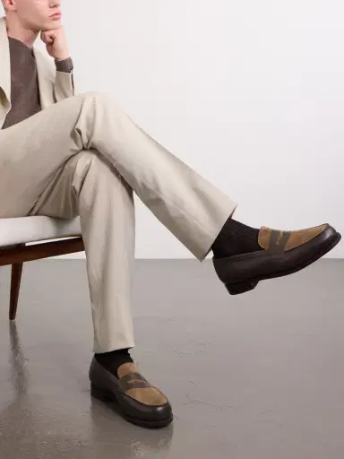 J.M. Weston 180 Leather-Trimmed Suede Penny Loafers - Men | Thumbnail 2 J.M. Weston 180 Leather-Trimmed Suede Penny Loafers - Men | Thumbnail 2