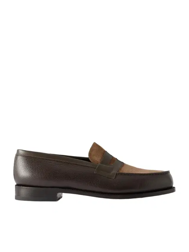 J.M. Weston 180 Leather-Trimmed Suede Penny Loafers - Men