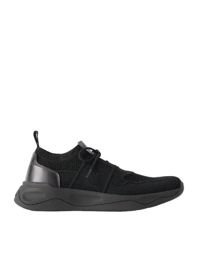 Berluti Shadow Leather-Trimmed Stretch-Knit Sneakers - Men