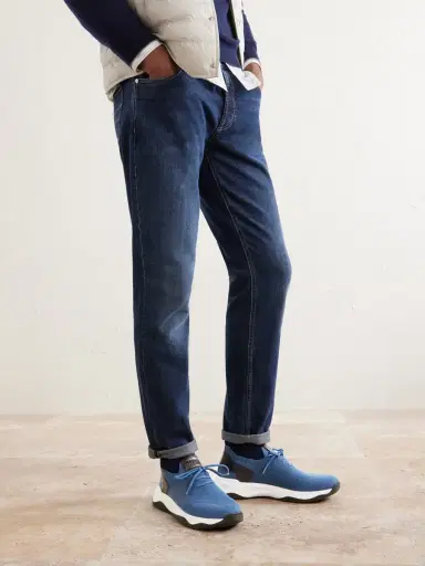 Berluti Shadow Leather-Trimmed Stretch-Knit Sneakers - Men | Thumbnail 2