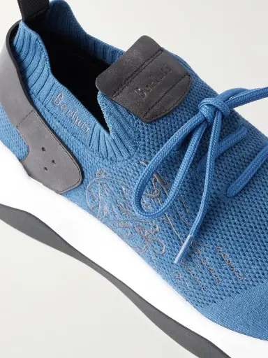 Berluti Shadow Leather-Trimmed Stretch-Knit Sneakers - Men | Thumbnail 5