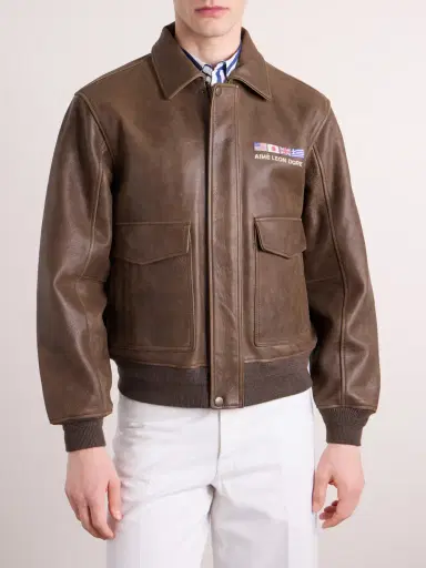 Aimé Leon Dore World's Borough Logo-Print Leather Jacket - Men | Thumbnail 3 Aimé Leon Dore World's Borough Logo-Print Leather Jacket - Men | Thumbnail 3