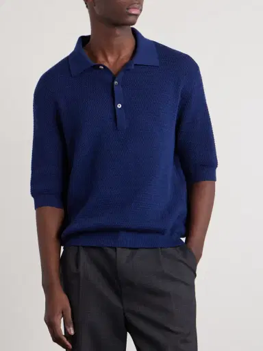 De Bonne Facture Honeycomb-Knit Cotton Polo Shirt - Men | Thumbnail 3 De Bonne Facture Honeycomb-Knit Cotton Polo Shirt - Men | Thumbnail 3