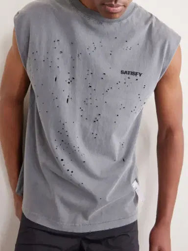Satisfy Distressed Logo-Print MothTech™ Organic Cotton-Jersey Tank Top - Men | Thumbnail 4