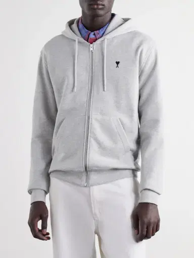 AMI PARIS Logo-Embroidered Cotton-Jersey Zip-Up Hoodie - Men | Thumbnail 3 AMI PARIS Logo-Embroidered Cotton-Jersey Zip-Up Hoodie - Men | Thumbnail 3
